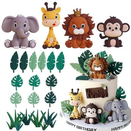 Tortenaufsätze mit Dschungeltiermotiven, "Happy Birthday"-Kuchenaufsätze, Dschungel-Mottoparty-Dekorationen, wilde Safari-Themen-Kuchendekorationen für Jungen und Mädchen, Babyparty, Partyzubehör, 24 von InteDesign