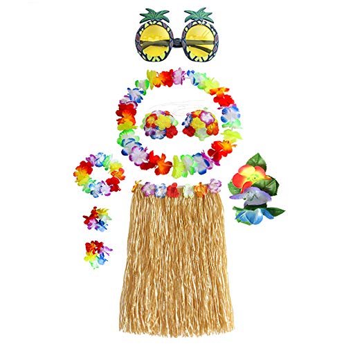 8 Stück Hawaiian Hula, Grass Rock Set, mit Halskette Armbänder für Party Fancy Dress und Tropical Beach für Erwachsene Unisex, Stirnband Blume BH Haarspange und Ananas Sonnenbrille Party Dekoration von integrity.1