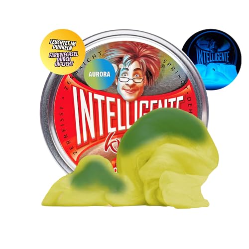 Intelligente Knete - Das Original! Aurora - Ändert die Farbe bei UV-Licht - Leuchtet im Dunkeln - Kinderknete und Therapieknete in einem - Besser als jeder Stressball! (Standard-Dose, 80g) von Intelligente Knete