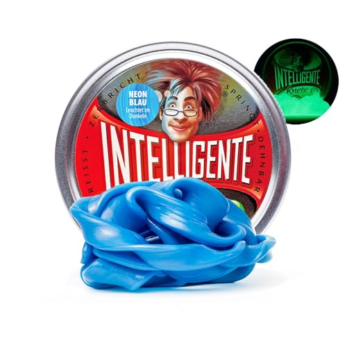 Intelligente Knete - Das Original! Neon-Blau - Leuchtet im Dunkeln - Kinderknete und Therapieknete in einem - Besser als jeder Stressball! Für Kinder und Erwachsene (Standard-Dose, 80g) von Intelligente Knete