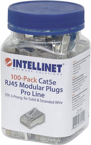 Intellinet 100er-Pack Cat5e RJ45-Modularstecker Pro Line STP 3-Punkt-Aderkontaktierung für Litzen- von Intellinet
