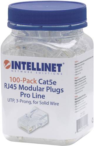 Intellinet 100er-Pack Cat5e RJ45-Modularstecker Pro Line UTP 3-Punkt-Aderkontaktierung für Massivdr von Intellinet
