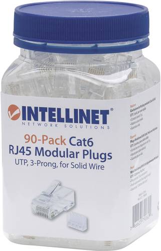 Intellinet 90er-Pack Cat6 RJ45-Modularstecker UTP 3-Punkt-Aderkontaktierung für Massivdraht 90 Stec von Intellinet