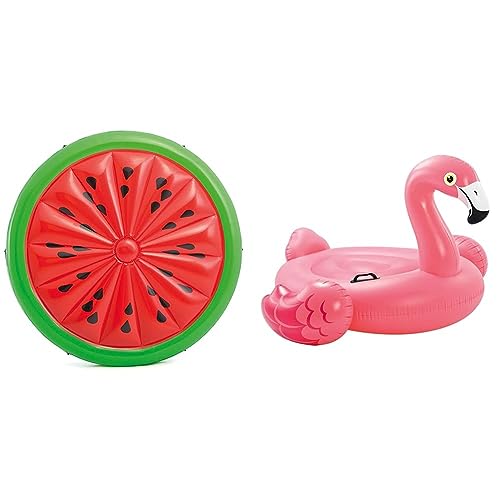 Intex 56283EU - Wassermelonenförmige aufblasbare Matratze 183 x 23 cm & 57558NP Reittier Flamingo Spielzeug, 142 x 137 x 97 cm von Intex
