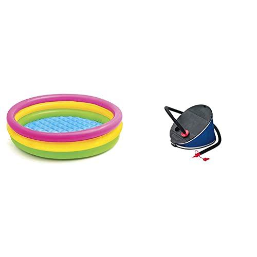 Intex 57412NP - Sunset Glow Baby Pool, 3-Ring, ø 114 x 25 cm & Giant Bellows Fußpumpe - Luftpumpe - 30 cm - Mit 3 Düsenaufsätze von Intex