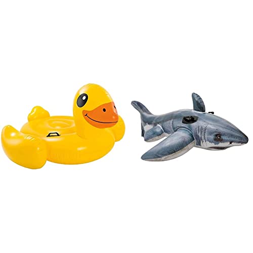 Intex 57556 57556NP Schwimmtier Gelbe Ente, Gelb/Bunt, Pequeño & Great White Shark Ride-On - Aufblasbarer Reittier - 173 x 107 cm von Intex
