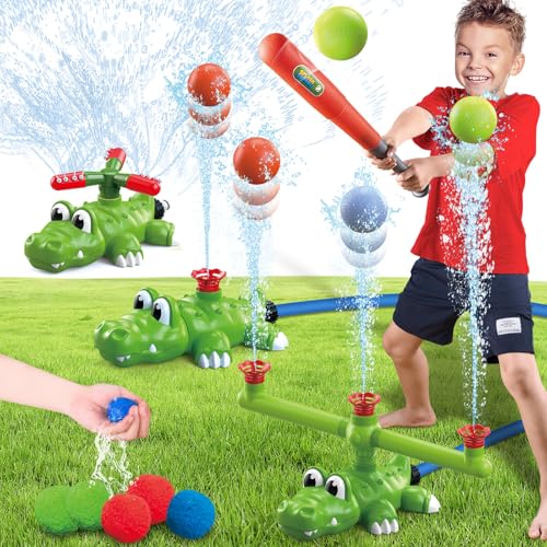 Intoypad 4-in-1 Kinder Sprinkler Baseball & Wasserball Spielzeug, Sprinkler mit 3 Jets, 4 Baseballs & 6 wiederverwendbaren Wasserbällen, Outdoor Sommer Spielzeug für Jungen Mädchen Outdoor Yard Intoypad 4-in-1 Kinder Sprinkler Baseball & Wasserball Spielzeug, Sprinkler mit 3 Jets, 4 Baseballs & 6 wiederverwendbaren Wasserbällen, Outdoor Sommer Spielzeug für Jungen Mädchen Outdoor Yard von Intoypad