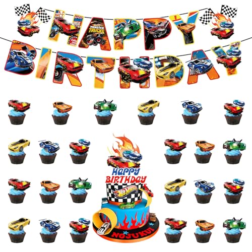 26 Stück Cars Geburtstagsdeko, Hot Wh-els Tortendeko Jungen, Alles Gute zum Geburtstag-Banner, Rennwagen Tortendeko, Rennwagen Thema Alles füf Kinder Geburtstag Junge Deko, Cupcake Topper 26 Stück Cars Geburtstagsdeko, Hot Wh-els Tortendeko Jungen, Alles Gute zum Geburtstag-Banner, Rennwagen Tortendeko, Rennwagen Thema Alles füf Kinder Geburtstag Junge Deko, Cupcake Topper von Invasye