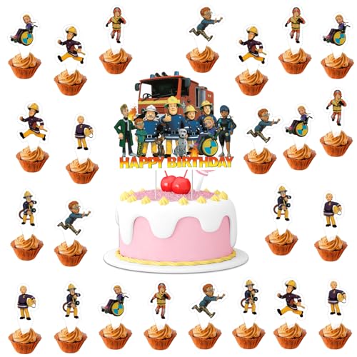 Feuerwehrmann Sam Cake Topper, 25 Stück Feuerwehr Geburtstag Deko, Kindergeburtstag Kuchen Deko, Feuerwehr Tortendeko, Cupcake Deko für Kinder Party, Geburtstagsfeier Cupcake Toppers Feuerwehrmann Sam Cake Topper, 25 Stück Feuerwehr Geburtstag Deko, Kindergeburtstag Kuchen Deko, Feuerwehr Tortendeko, Cupcake Deko für Kinder Party, Geburtstagsfeier Cupcake Toppers von Invasye