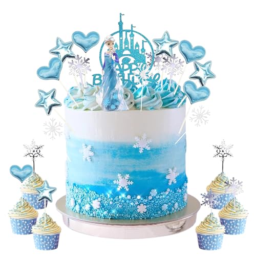 Frozen Tortendeko, 26 Stück Elsa Tortendeko mit Figur, Schneeflocken Topper, Geburtstag Torte Deko für Mädchen, für Kinder Mädchen Junge Geburtstag Baby Shower Party von Invasye