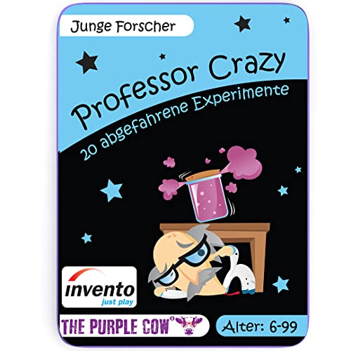 invento just play -The Purple Cow, Professor Crazy Activity Cards: Junge Forscher, 20 Karten mit unterhaltsamen Wissenschaftsexperimenten, für Kinder ab 6 Jahre von Invento