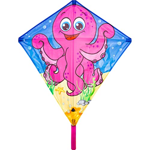 HQ Eddy Octopus Kinderdrachen Drachen Flugdrachen Einleiner Drachen zum steigen Lassen wenig Wind ab 5 Jahre, 68x68cm und 200cm Drachenschwanz, inkl. 17kp Polyesterschnur 40m auf Spule, 2-5 Beaufort von HQ HIGH QUALITY DESIGN