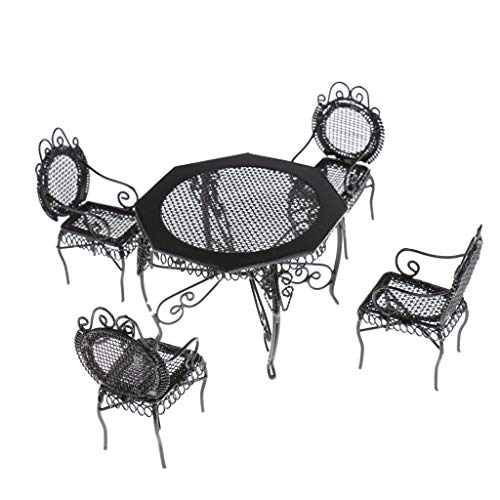 Inzopo 1:12th Puppenhaus Miniatur Möbel schwarz achteckig Tisch Stühle Modell Set von Inzopo