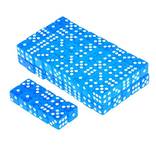 Inzopo 100 x durchscheinende 16 mm sechsseitige Punktwürfel, RPG-Spiele, Blau, XL von Inzopo