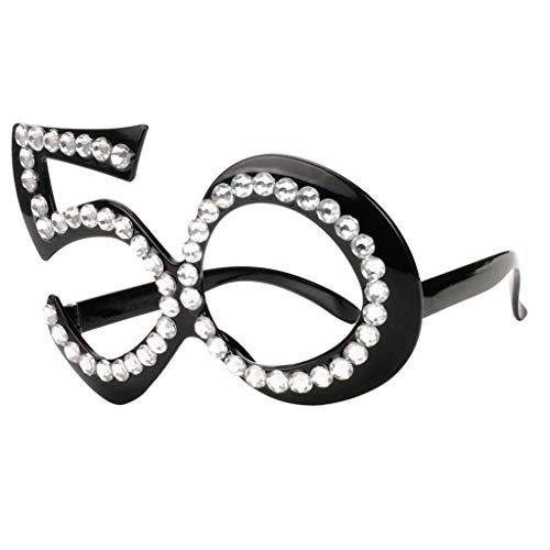 Inzopo Geburtstagsbrille zum 30., 40., 50., 60. Hochzeitstag, glänzende Kristalle, Brillen-Zubehör, Partyzubehör – Schwarz 50, wie beschrieben, Schwarz 50 wie beschrieben von Inzopo