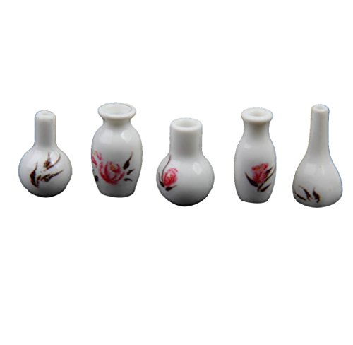 Inzopo Miniatur-Blumenvase für Puppenhaus, Kunststoff, mit rosa bemaltem Blumenmuster, Maßstab 12, 5 Stück von Inzopo