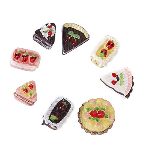 Inzopo Miniatur-Kuchen, 1/12 oder 1/6 Puppenhaus-Miniatur-Kuchen, verschiedene Geschmäcker von Schokolade, Erdbeere, Kirschkuchen, 8 Stück von Inzopo