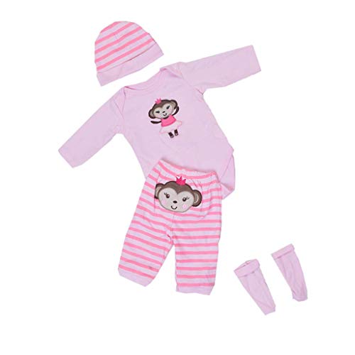 Inzopo Reborn Puppenkleidung für Babypuppe, 22-23 Zoll, 4-teiliges Set, bestehend aus einem gestreiften Sweatshirt, Hose, Socken und Hut von Inzopo