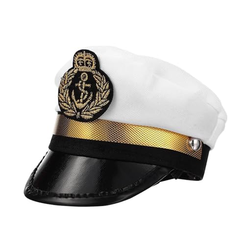 Captain Hat für Hunde, weißer Captain Cosplay Hut mit verstellbarem String, Pet Dress-Up Headdress, Puppy Cat Navy Kostüm, lustige Foto-Requisiten für Halloween und Partys, 5,12 x 3,54 Zoll von Iouyjiu