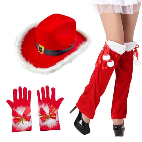 Cowboyhut für Weihnachten, Cowgirl-Mütze, Weihnachtsmann, Cosplay-Hut, Rot, elegant, Weihnachtskostüm-Zubehör für Zuhause, drinnen und draußen von Iouyjiu