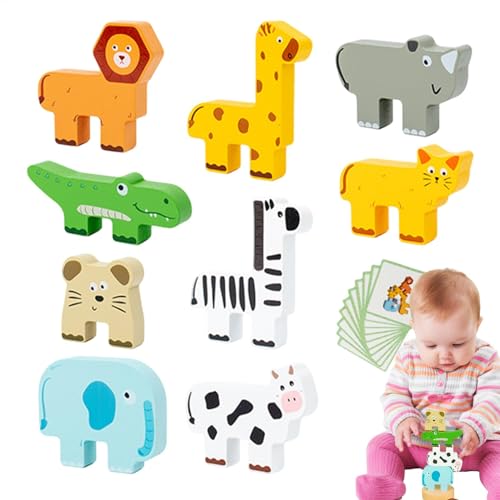 Iouyjiu Educational Toy Blocks, Toddler Stacking Toy, Fun Animal Toy Wooden Animal Stacking Toys, Balance Building Blocks Toy, Realistic Animal Image Learning Toy for Home, Outdoors, School, Travel von Iouyjiu