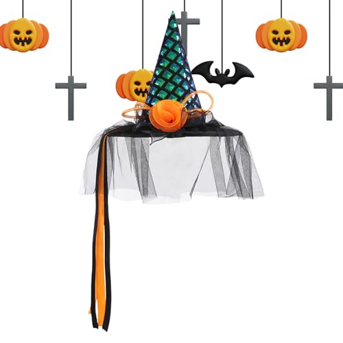 Iouyjiu Halloween Witch Hat, Wide Brim Pointed Cap, Adjustable Adult Costume Headwear, Lightweight Party Accessory, for Dress Up Kids Events Yard Bar Indoor Home Use von Iouyjiu