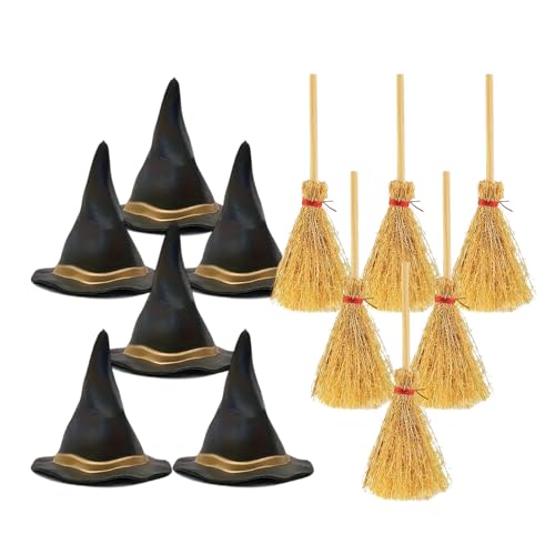 Iouyjiu Mini Witch Hat, Small Black Witch Hats, Miniature Costume with Broom for Party Wedding Toddler Kids Adults Doll House Baby Girls Halloween Decoration, 4.53x1.65x0.24 Inches von Iouyjiu