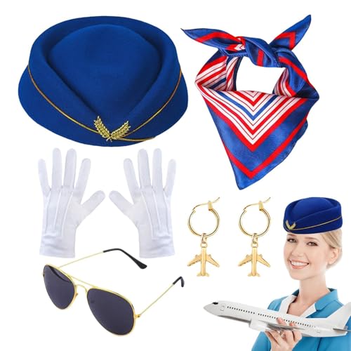 Iouyjiu Stewardess Kostüm, Cosplay-Outfit, Flight Wartender Uniform, komplettes Zubehör-Set enthält Mütze, Scarf Gloves für Maskerade Party, Gold, 40,6 x 40,6 cm von Iouyjiu