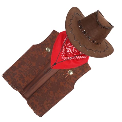 Ipetboom 1 Satz Cowboy Kostüm Set für Teiliges Outfit mit Weste Halstuch und Hut Geeignet für Western Mottopartys Fördert Kreatives Spiel und Soziale Interaktion von Ipetboom