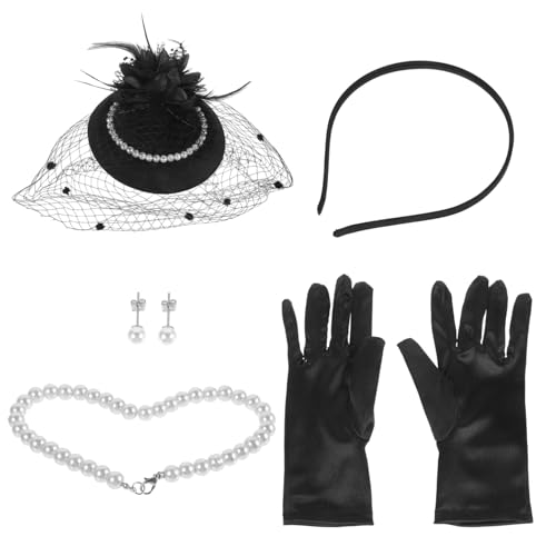 Ipetboom 1 Satz Damen Fascinator Set mit Perlen Teeparty Hut und Handschuhen Accessoires für Hochzeiten und Besondere Anlässe Teiliges Set für Stilvolle von Ipetboom