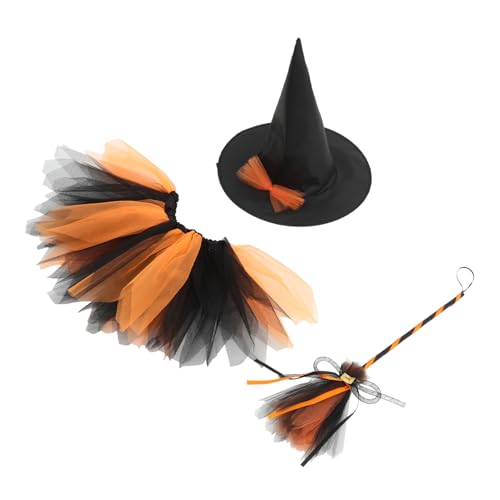 Ipetboom 1 Satz Halloween Hexen Kostümset für Teiliges Set mit Hut Kleid und Besen für Rollenspiele Cosplay und Halloween Partys von Ipetboom