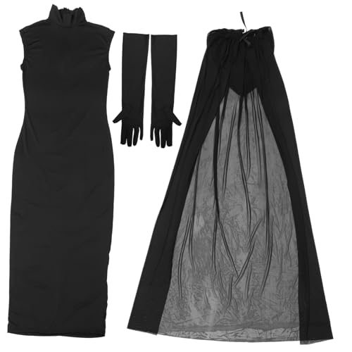 Ipetboom 1 Satz Halloween Hexenkleid Damen Lange Robe mit Umhang und Handschuhen Kreatives Cosplay Kostüm für Partys und Festivals für Halloween Karneval Fotografie und Bühnenauftritte von Ipetboom