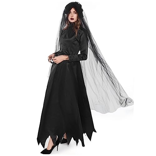 Ipetboom 1 Satz Halloween Hexenkleid für Damen Kostüm mit Kleid Hut und Haaraccessoires für Karneval und Maskeraden Weichem Material mit Bezaubernder Gauze Dekoration von Ipetboom
