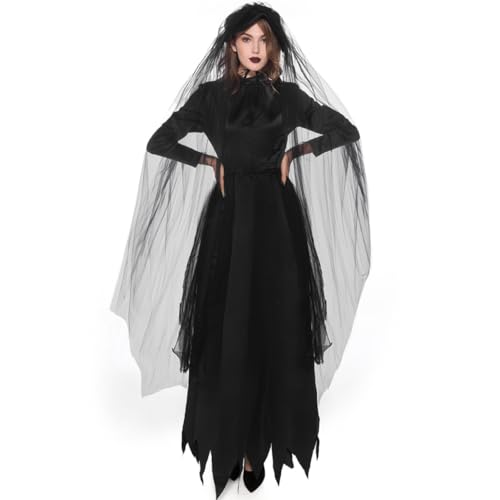 Ipetboom 1 Satz Halloween Kostüm Damen Hexenkleid für Erwachsene Lange Robe mit Hut und Kopfschmuck für Cosplay und Kostümpartys und für Unvergessliche Anlässe von Ipetboom
