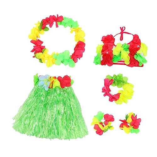 Ipetboom 1 Satz Hawaiianisches Kinderkostüm Set Teiliges Outfit mit Rock Halskette Armbändern Haarblume Stirnband für Strandpartys Aufführungen für Kinderfestspiele Kreative Verkleidungen von Ipetboom