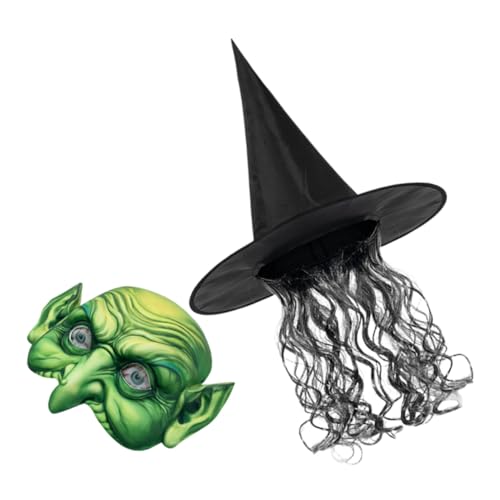 Ipetboom 1 Satz Hexenhut Set mit Perücke und Maske für Halloween Leichtes Kostümzubehör für Damen für Karneval und Maskeraden Einzigartiger Stil für Unvergessliche Partys von Ipetboom