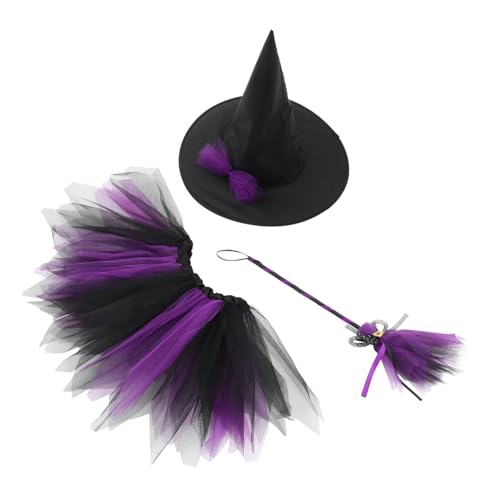 Ipetboom 1 Satz Hexenkostüm Set für Halloween Teiliges Kostüm mit Hut Kleid und Besen für Cosplay Maskerade und Kostümpartys Bequemes und Hochwertiges Material von Ipetboom