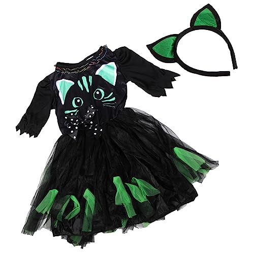 Ipetboom 1 Satz Kätzchen Kostümset für Mädchen Halloween Outfit mit Katzenohren und Kopfbedeckung Leicht Atmungsaktiv und Sicher für Auftritte und Rollenspiele für Karneval und von Ipetboom