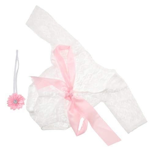 Ipetboom 1 Satz Neugeborenen Fotografie Outfit mit Spitze Romper und Stirnband für Mädchen Requisiten für Fotoshootings Sanfter Bezaubernde Schleife und Vielseitig von Ipetboom