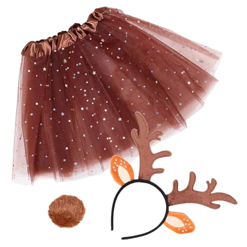 Ipetboom 1 Satz Rehgeweih Kostümset mit Rock und Niedliches Tierkostüm Zubehör für Cosplay und Partys für Halloween und Festlichkeiten von Ipetboom