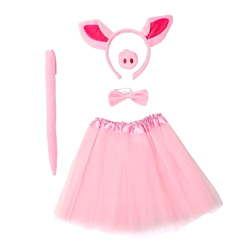 Ipetboom Schweinchen Kostüm Satz für Mädchen Tutu Rock Tierkostüm Satz mit Schweineohr Stirnband Schweinenase Fliege Kinderkostüm für Karneval und Aufführungen von Ipetboom