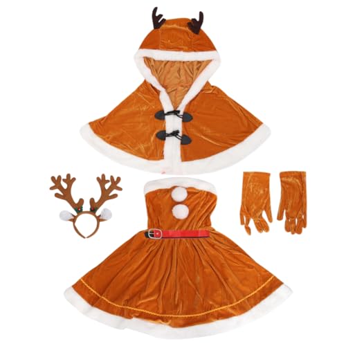 Ipetboom 1 Satz Weihnachtskostüm Damen Teiliges Schöne Elch Prinzessin Kleid für Weihnachten Party Haarband Schal Kleid Handschuhe und Gürtel und Auffällig von Ipetboom
