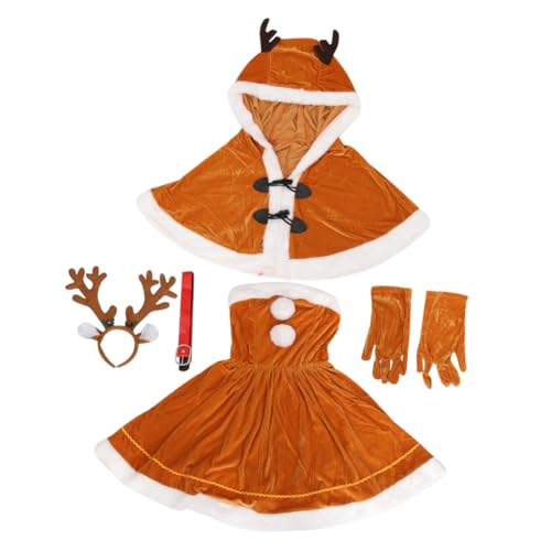 Ipetboom 1 Satz Weihnachtskostüm Damen mit Entzückendem Elch Teiliges Outfit für Weihnachtsfeier Kleid Kopfband Schal Handschuhe und Gürtel Bequemes Material für Festliche Anlässe von Ipetboom