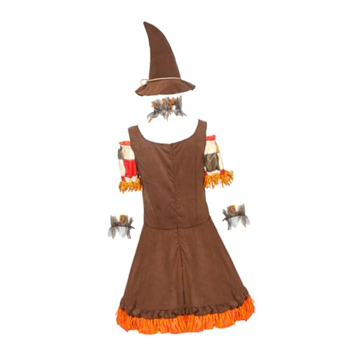 Ipetboom 1 Satz Witch Scarecrow Kostüm Set für Mädchen Halloween Kleidungsset mit Hut Handblumen und Kragen für Party Cosplay und Bühnenaufführungen von Ipetboom