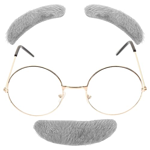 Ipetboom 1 Set Gesichtsbehaarung Eines Alten Mannes Für Kinder Brille Mit Grauem Bart Und Augenbrauen Set Für Party Karneval Rollenspiele Bühnen-Requisiten Für Männer Frauen Und Kinder von Ipetboom