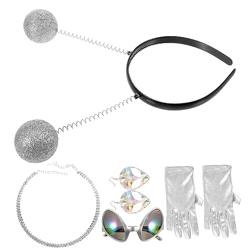 Ipetboom Lustiges Antennen Stirnband Satz mit Brille Handschuhen Ohrringen Halskette Party Zubehör für Erwachsene Einzigartiges Cosplay Accessoire für Feiern Outdoor Aktivitäten von Ipetboom