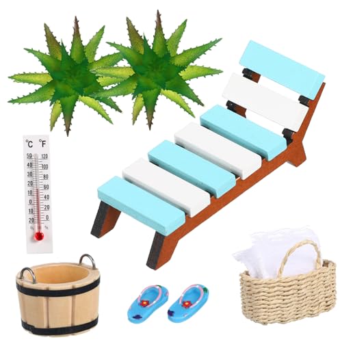 Ipetboom 1 Set Saunazubehör Set Strandzubehör Mini Stranddekoration Küstendekor Miniatur Mikrolandschaftsdekor Puppenhaus Dekoration Zubehör Mini Harz Puppenhaus Holz von Ipetboom