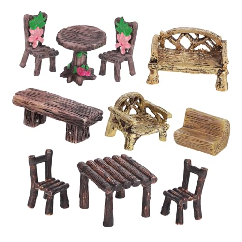Ipetboom 10 Stück Miniatur Gartenmöbel Teilig aus Robustem Resin Vielseitige Miniatur Tische und Stühle für Micro Landschaften Puppenhäuser und Mini Gärten Platzsparende Dekoration von Ipetboom