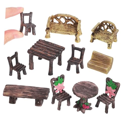 Ipetboom 10 Stück Teiliges Miniatur Gartenmöbel aus Robustem Harz mit Tischen und Stühlen Vielseitige Mini Garten Dekoration für Mikro Landschaft Puppenhaus Feengarten und Outdoor von Ipetboom