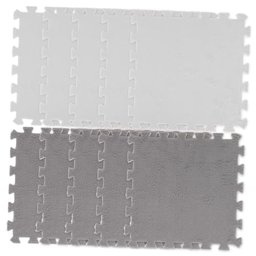 Ipetboom 10 Stück Teiliges Plüsch Puzzle Bodenmatten Weiche rutschfeste Spielmatte für Babyfreundliches Schaumstoff Puzzle als Krabbelmatte und Bodenschutz im Kinderzimmer Weiß von Ipetboom